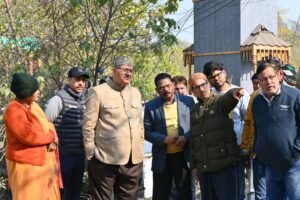 विजय कॉलोनी में चल रहे नाले के निर्माण कार्य का स्थलीय निरीक्षण करते कैबिनेट मंत्री गणेश